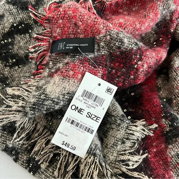 INC International Concepts Leopard Print Sequin Wrap Scarf Oat Black Red - Picture 10 of 10